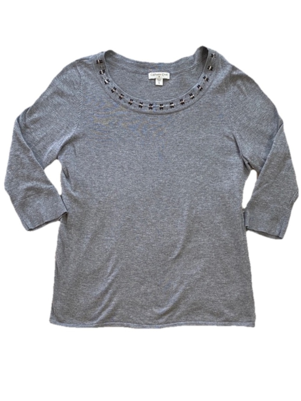 Coldwater Creek Women’s 3/4 sleeve shirt with beaded neckline Gray Size XL